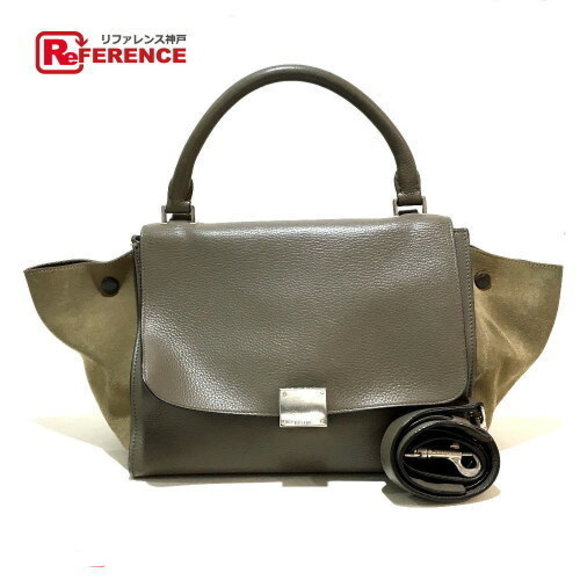 Celine Trapeze Shoulder Bag Suede Leather Charcoal Gray - Picture 1 of 9